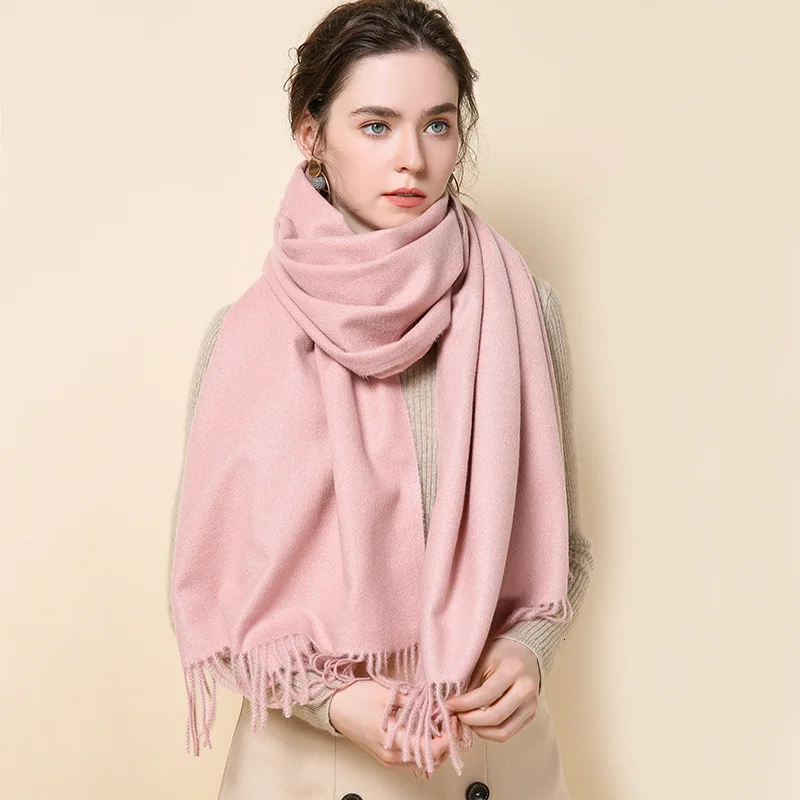 Baby Pink Кашемировые шарфы с кисточками Женские однотонные пончо женский зимний шарф-одеяло Теплые Мягкие плотные длинные женские пончо розовые - Цвет: Baby Pink