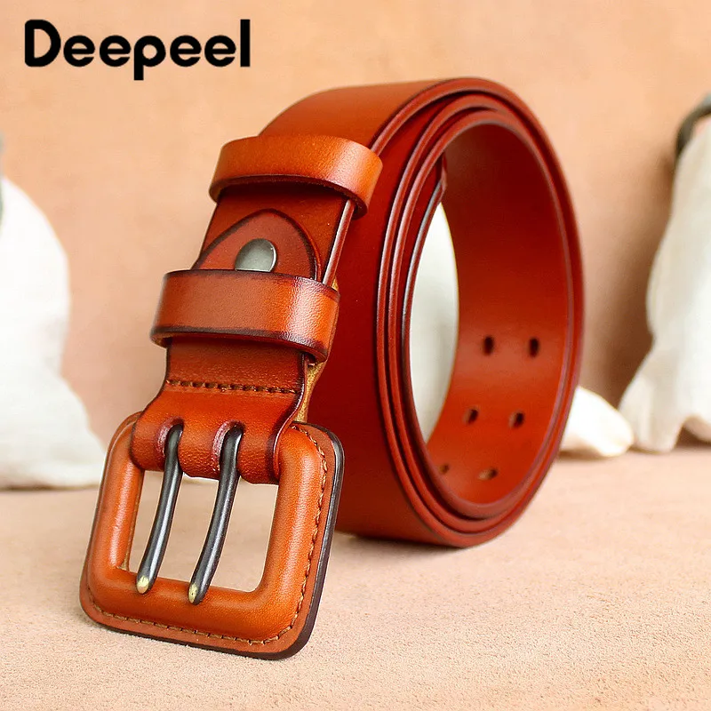 Deepeel 1 шт. 3,8*110-130 см гипоаллергенный мужской ремень с пряжкой первый слой воловья кожа дикий анти-аллергический кожаный ремень YB425