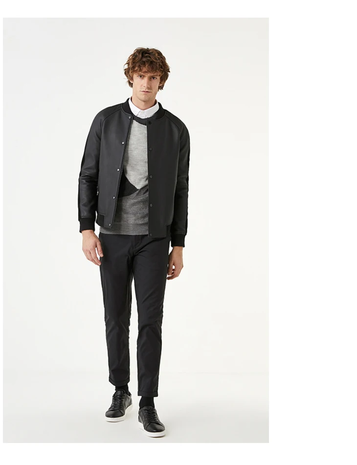Отборные мужские Бейсбольный воротник верхняя одежда пальто овчины Натуральная кожа куртка S | 419310517