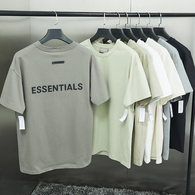 Ss21 new fashion brand ESSENTIALS T-shirt 100% cotton tee back double rubber letter logo hip hop loose Unisex Trip short sleeve | Мужская