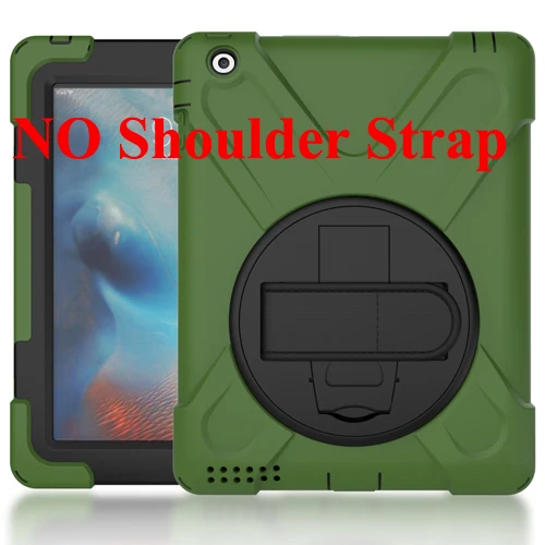 army green ST Для iPad 2/3/4 iPad 3 iPad 4 чехол для планшета, детский безопасный противоударный сверхмощный вращающийся ремешок/подставка+ плечевой ремень - Цвет: army green ST