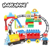 Marumine на батарейках Duplo поезд трек с светильник и звук дети Железнодорожные Строительные блоки Набор Развивающие игрушки для детей