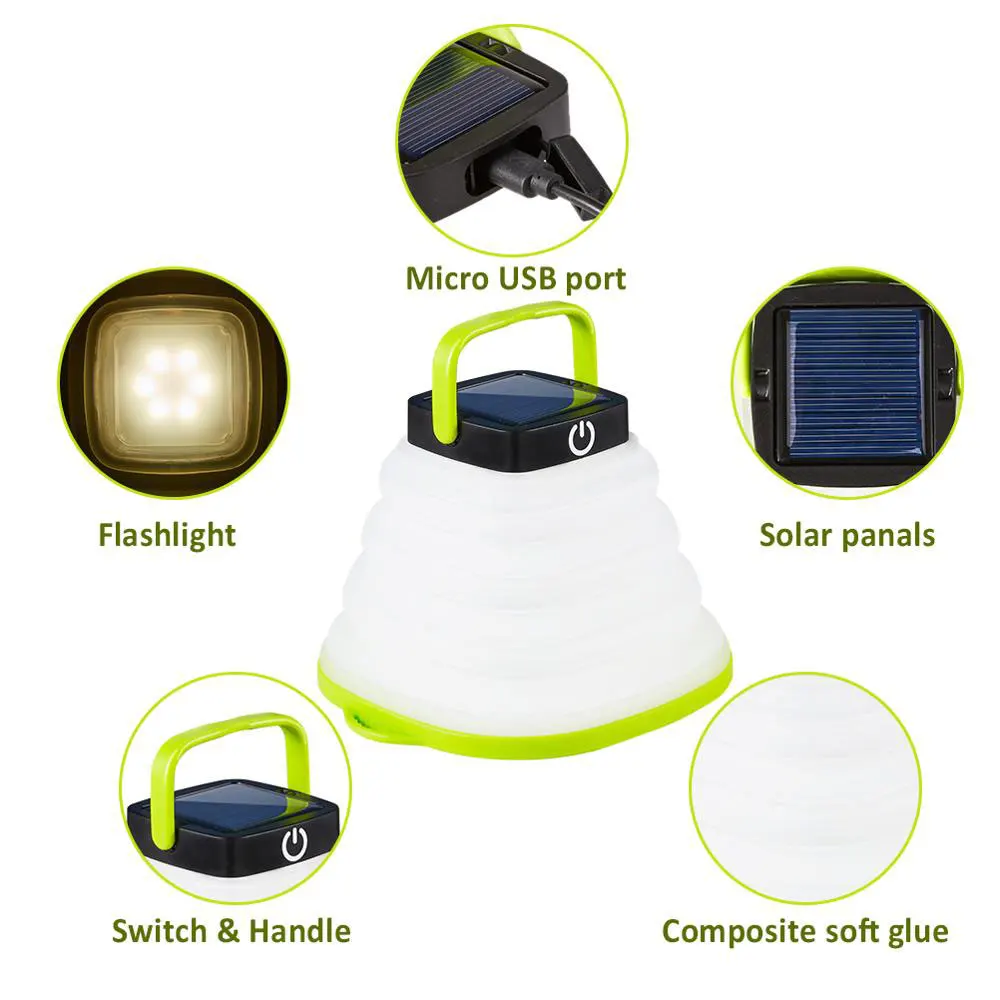 Portable Camping Light Solar Powered Lantern LED Mini Hanging Flashlight Tent Lamp USB input Collapsible Waterproof Beloved