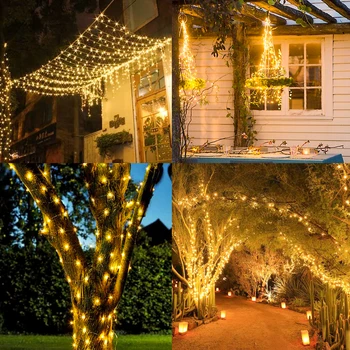 

8 Lighting Modes Waterproof Decoration Copper Wire Festival Outdoor Solar String Light for Patio Yard Trees Christmas Wedding