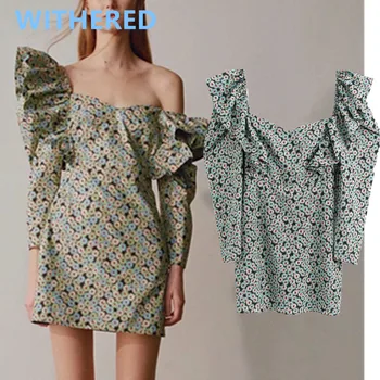 

Withered england vintage daisy printing cascaded square collar mini dress women vestidos de fiesta de noche vestidos party dress