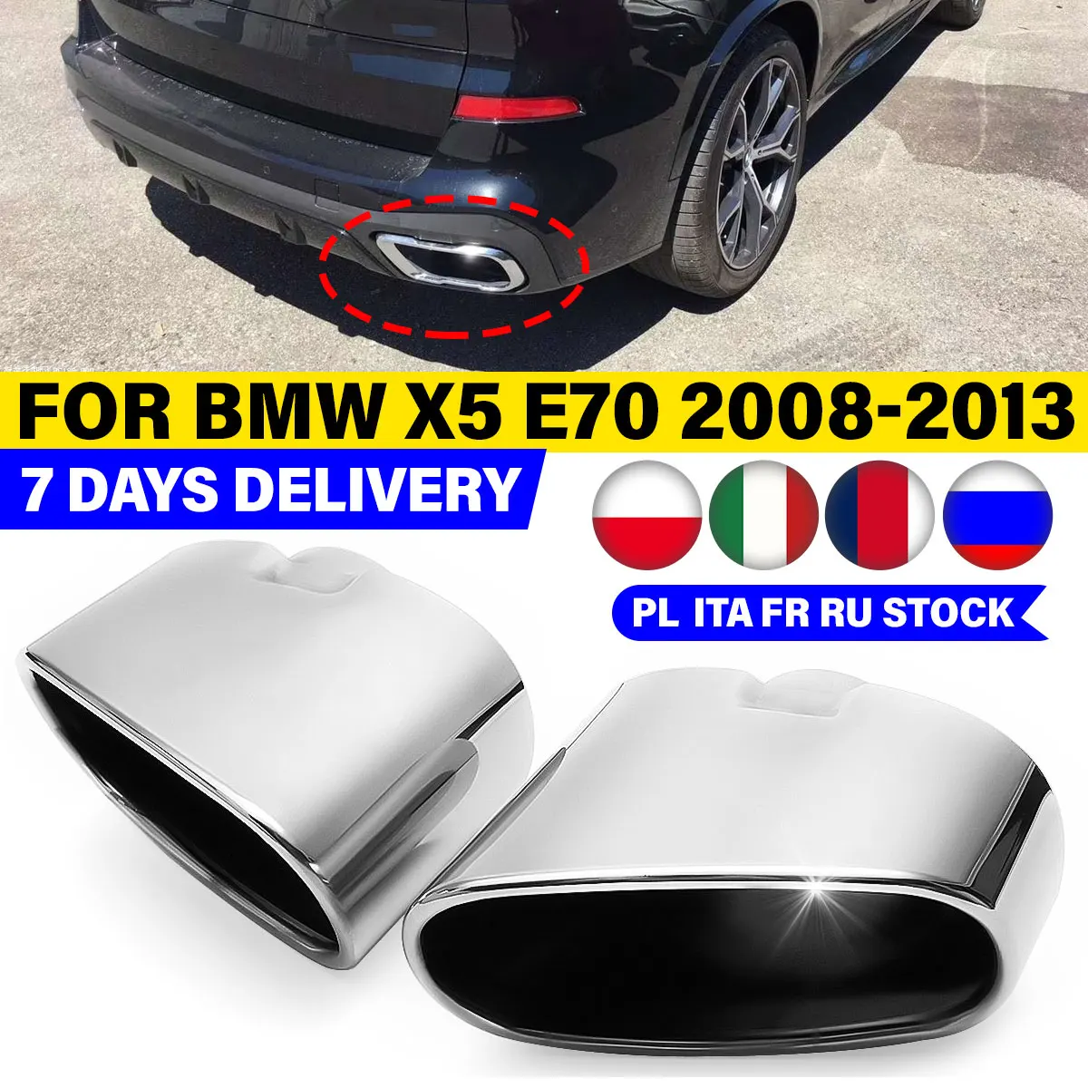 Double Chrome Twin Exhaust Pipe Muffler Tip Trim Stainless Steel Fits Bmw X5 E70 