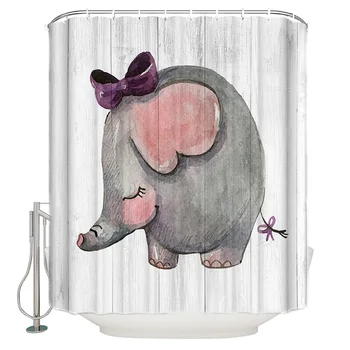 

Waterproof Polyester Fabric Shower Curtain Elephant Wood Grain Shower Curtain