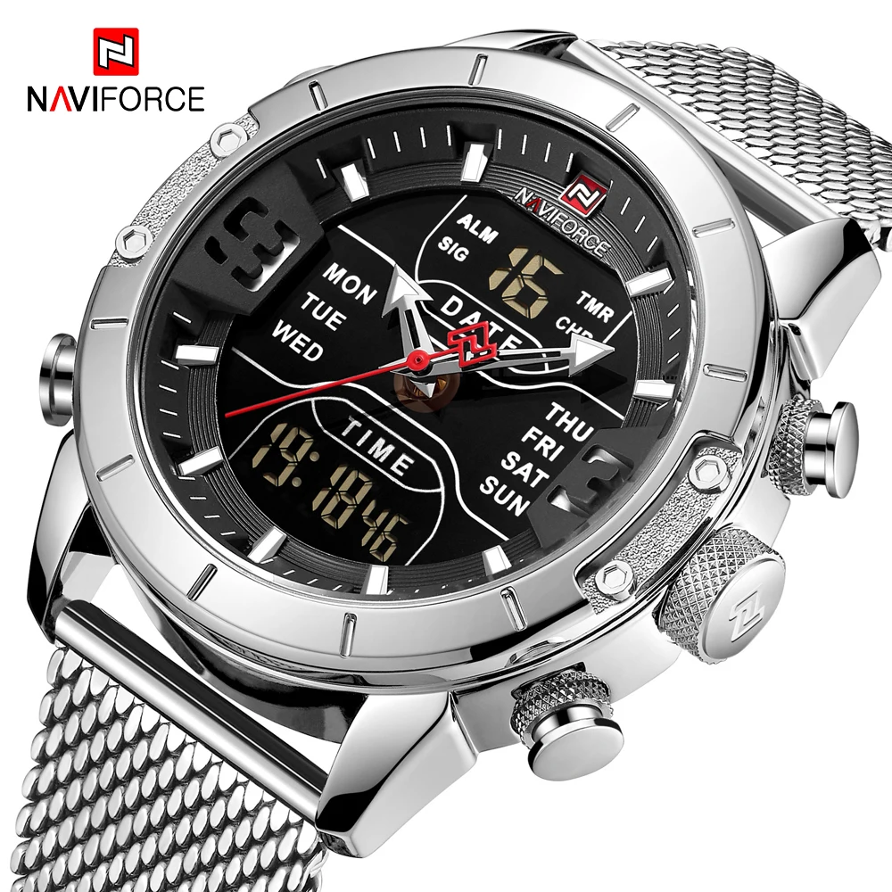 NAVIFORCE Брендовые Часы Мужские кварцевые светодиодный цифровые часы мужские