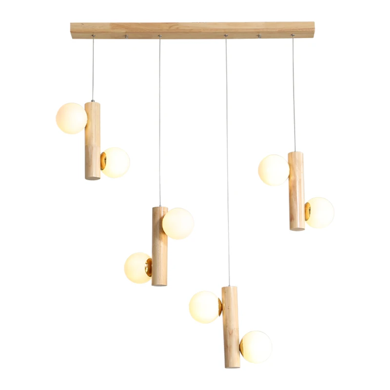 BOTIMI 4 Hanging Wooden LED Pendant Lights With Glass Ball Lampshade For Dining Modern Wood Suspension Kitchen Lighting Fixtures