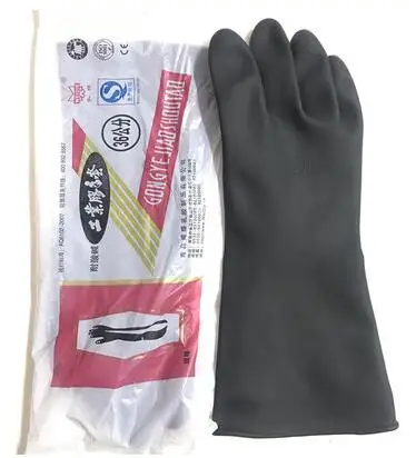 Thickened Acid and alkali resistant black long anti-corrosion waterproof industrial latex chemical rubber gloves 2pcs/pair - Цвет: 36 cm length