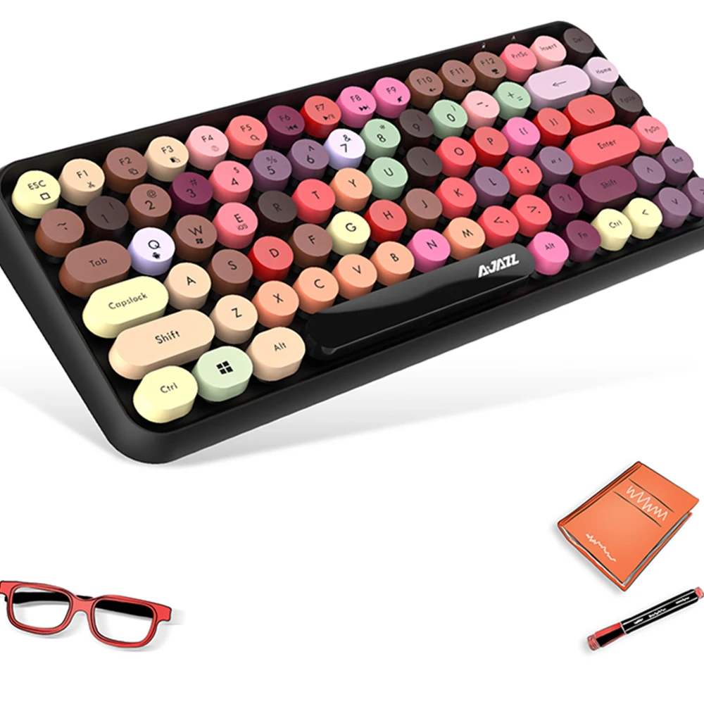 

Portable Wireless Bluetooth Keyboard Fashion Round Keycap Plastic Panel Colorful Wireless Keyboard For Mac IOS Windows Android
