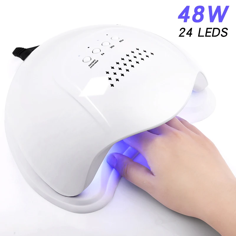 White 48 Вт УФ-лампа 24 светодиода 30 s/60 s USB Сушилка для ногтей гель для ногтей УФ-лампа отверждение всех гель-лаков для ногтей Дизайн ногтей Замачивание гель-лака сушильный инструмент - Цвет: White