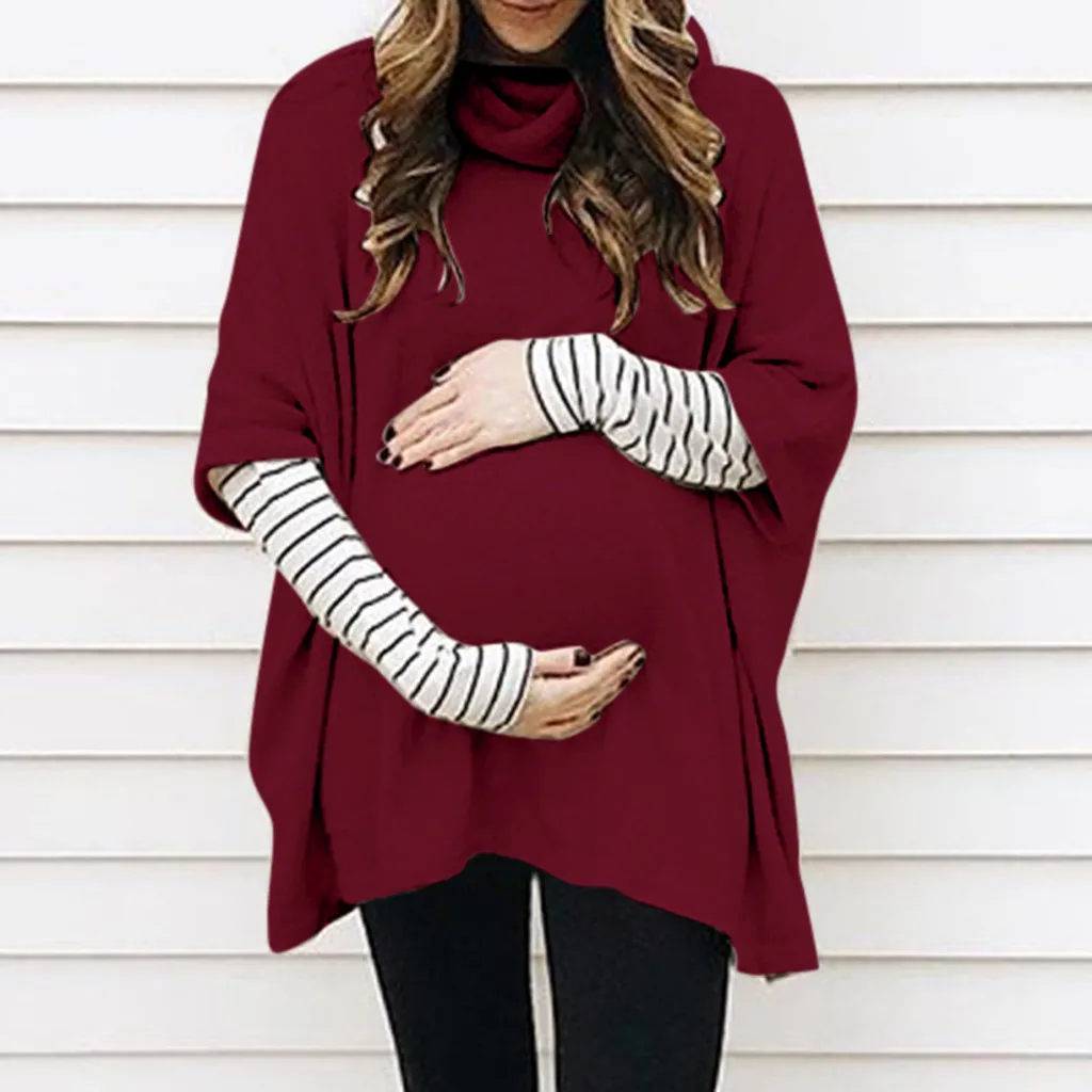 Женские блузки для беременных и топы для беременных, модные топы с высоким воротником и длинными рукавами, полосатые топы, пуловер, рубашка vetement femme