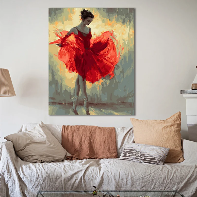DIY Рисование по номерам с наборами красная одежда Танцующая девочка декоративная вешается на стену