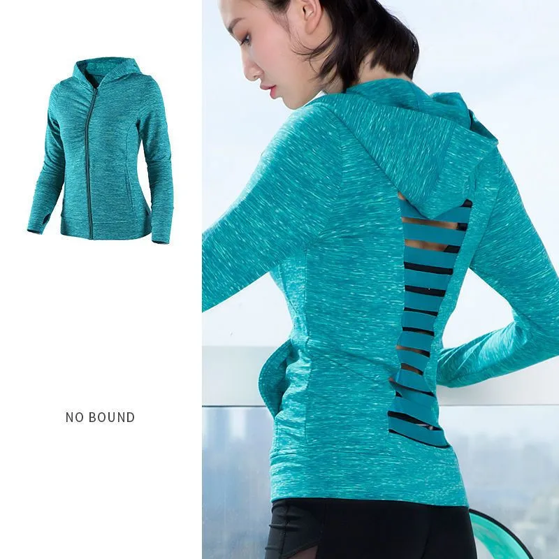 

Спортивная куртка, женская одежда для бега и фитнеса, облегающие пальто, пикантная облегающая тянущаяся ветровка с открытой спиной и длинными рукавами