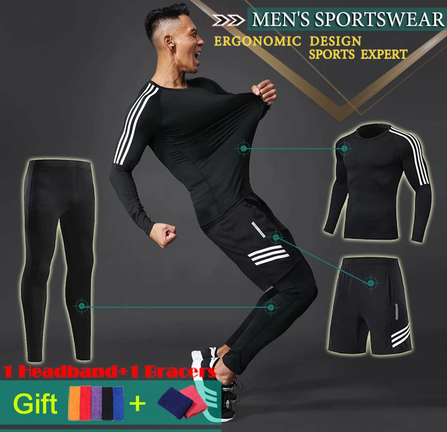 

Men's Sports Running Compression T-Shirt Pants Set Jogging Training Set Men's Gym Fitness Training Sportswear T-Shirt Leggings