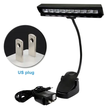 

Portable 9 LEDs Reading Clip On Orchestra Flexible Bedroom Music Stand Black With Adapter Piano Lamp