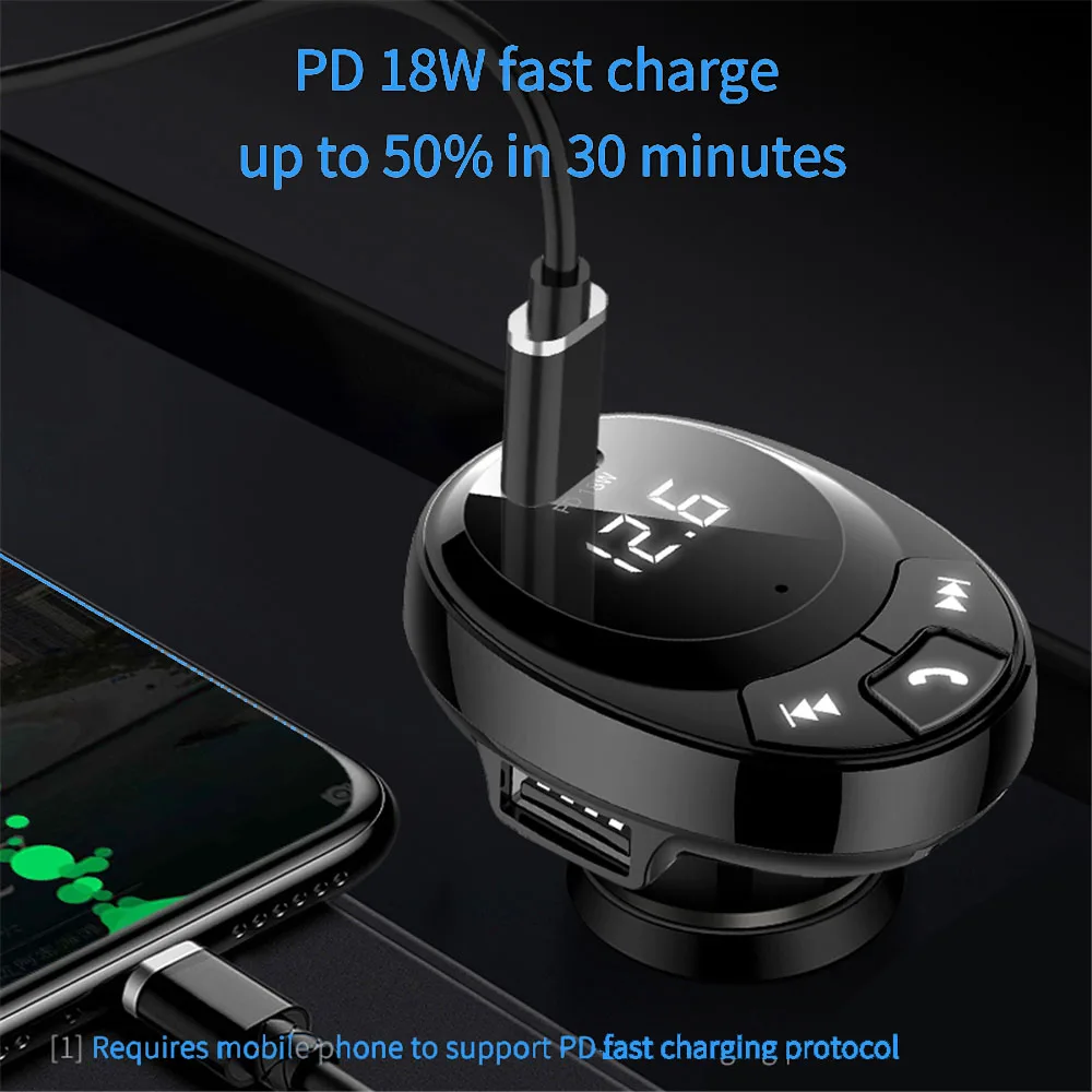 Автомобильный fm-передатчик, Bluetooth 5,0, Автомобильный MP3-плеер, быстрая зарядка, 3,1 аккумулятор, адаптер напряжения, автомобильный беспроводной Bluetooth комплект 5