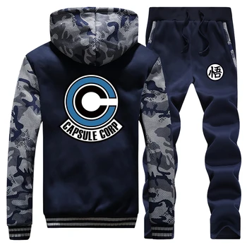 

One Piece Sweatshirts Mens Raglan Camouflage Winter 2019 Cartoon Hoodies Suit Coat Thick Zipper Male Jacket+Pants 2 Piece Set