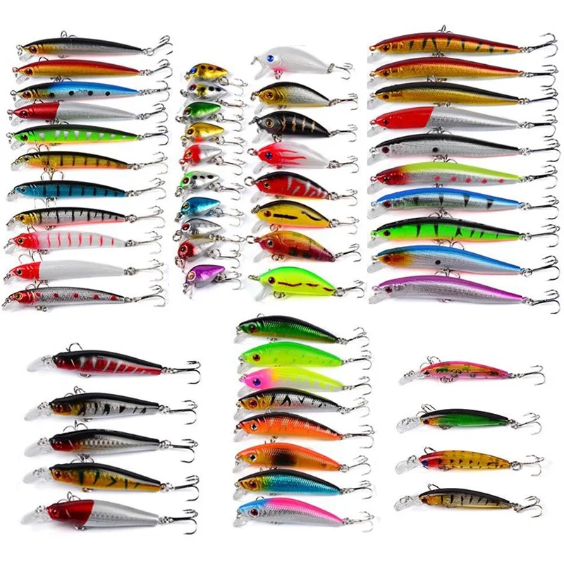 

56Pcs/Lot Almighty Mixed Fishing Lure Bait Set Wobbler Minnow Hard Baits Spinners Carp Fishing Tackle