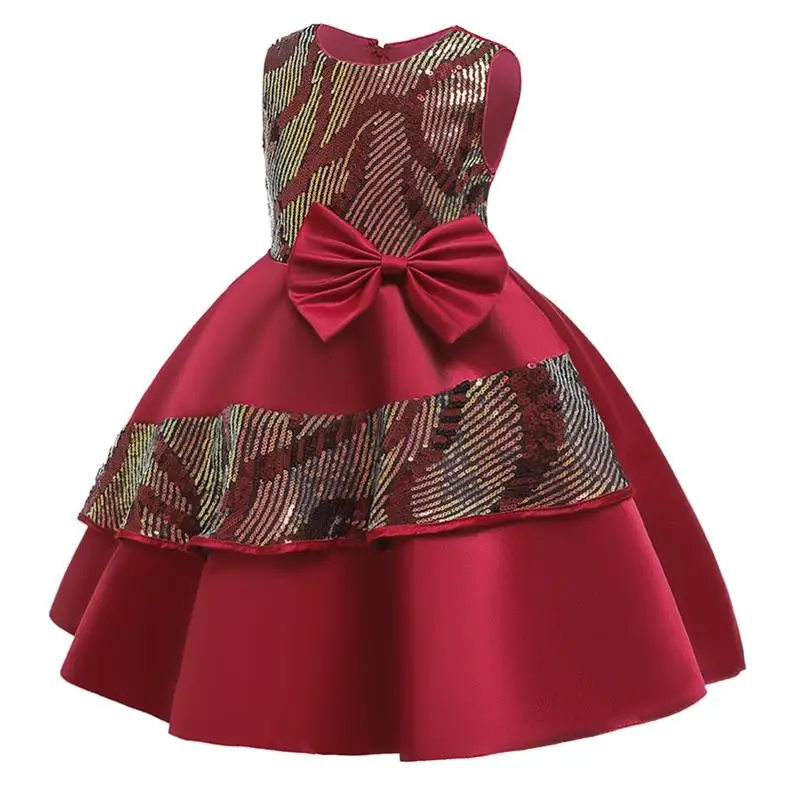 Dark red Коллекция года, зимнее Пышное Платье с блестками Детские платья для девочек, платье для девочек, детская одежда Вечерние элегантное вечернее платье принцессы - Цвет: Dark red