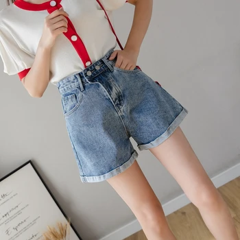 

All Match Casual Women Denim Shorts Crimping High Waist Summer Jeans Shorts Female Blue/Black Shorts Jeans