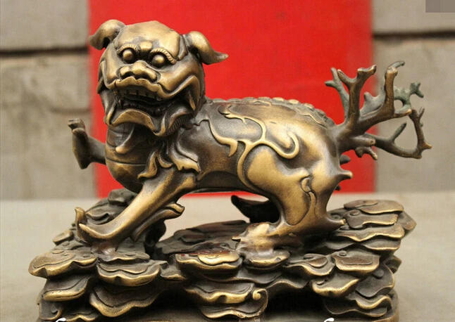 825+++ 8 коллекционные китайские фэншуй чистые бронзовые нечисти Fu Foo собака лев зверь Статуя