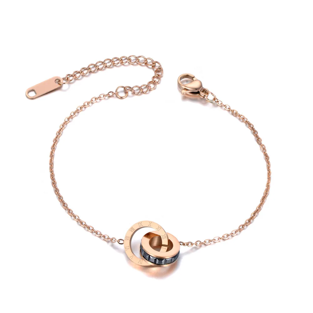 Lokaer Titanium Stainless Steel CZ Crystal Circle Charm Bracelets For Women Girls Rose Gold Chain& Link Bracelet Jewelry B19111