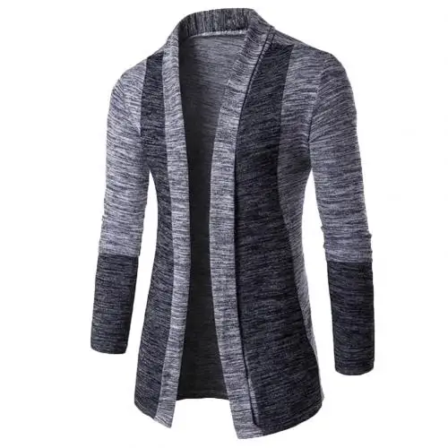 Light Grey Ретро мужской лоскутный длинный рукав вязаный свитер кардиган пальто верхняя одежда - Цвет: Light Grey