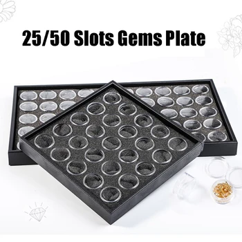 

25/50 Slots Gems Plate Nail Art Manicure Tool Container Storage Box Transparent Glitter Powder Sequins Jewelry Display Case
