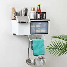 Многофункциональная кухонная полка для специй, держатель для ножей, палочки для еды, коробка для хранения, банка для приправ с держателем для мобильного телефона, кухонные инструменты