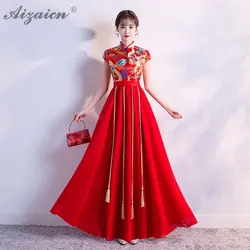 2019 Новое атласное платье Cheongsam красное свадебное винтажное платье Qi Pao Женские китайские свадебные платья Qipao Акция Женская Роба в