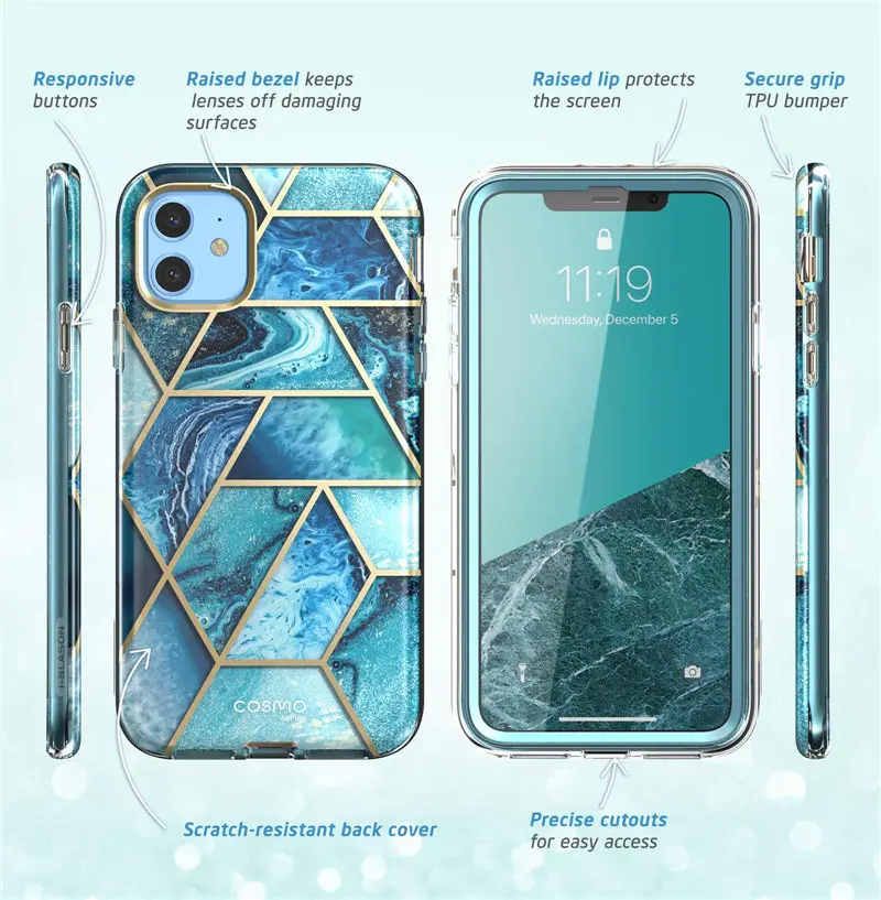 I-BLASON для iPhone 11 чехол 6,1 дюймов( выпуск) Cosmo полный корпус блестящий Мраморный бампер чехол со встроенной защитной пленкой