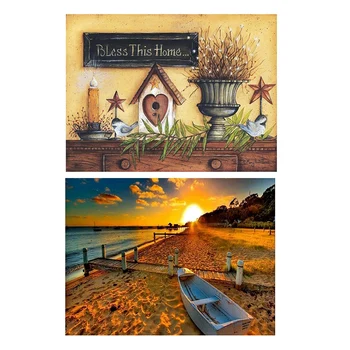 

2 Set Full Round Drill 5D Diy Diamond Painting Cartoon Cross Stitch, 1Set Boat and Ferry in The Sunset & 1 Set Bird Nest