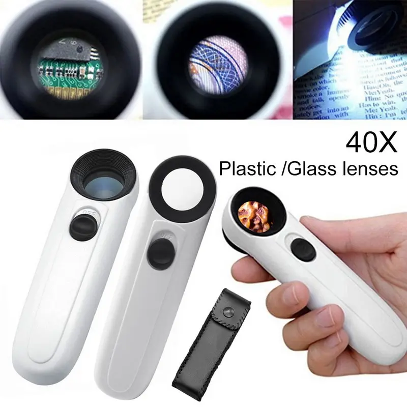 Handheld 40X Magnifying Magnifier Mini LED Acrylic Lens Glass Jeweler Loop With 2 Light Jewelry Watch Repair Tool | Мобильные