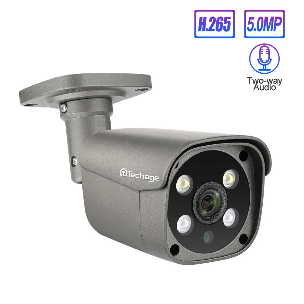 Techage H.265 5MP IP камера двухсторонняя аудио Onvif Ai умная камера обнаружения человека, видео камера для улицы Водонепроницаемая 48 в POE 12 В для опции