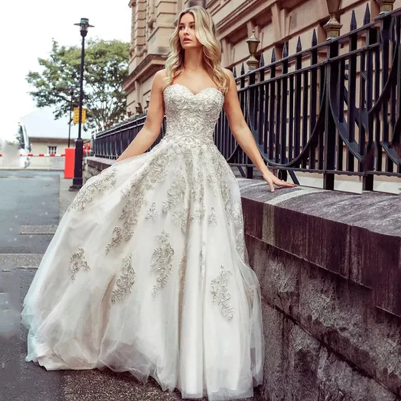 Eightree Милое Свадебное платье вышитые кружевные нашивки платье невесты Vestido de novia без спинки атласное белое свадебное платье