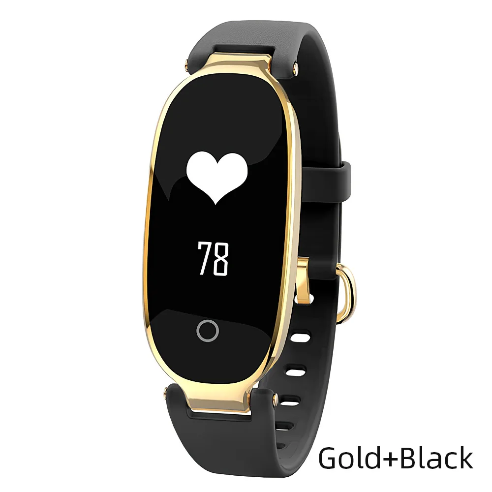 Gold Black Модный смарт-браслет, спортивный браслет, браслет с монитором сердечного ритма, фитнес-браслет для женщин и девушек, для IOS, Android, женские умные часы - Цвет: Gold Black