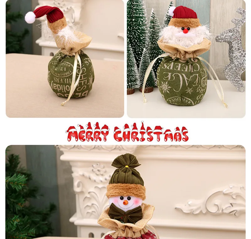 Christmas Candy Gift Bag Linen Drawstring Apple Pocket Food Storage Bag Kids New Year Gift Christmas Decorations Ornaments