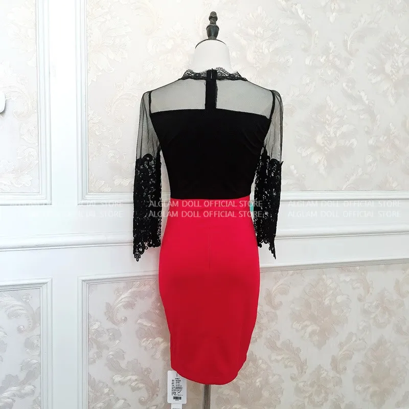 Лето 2020 Высокая талия красный черный кружево лоскутное мини Bodycon пикантная ткань