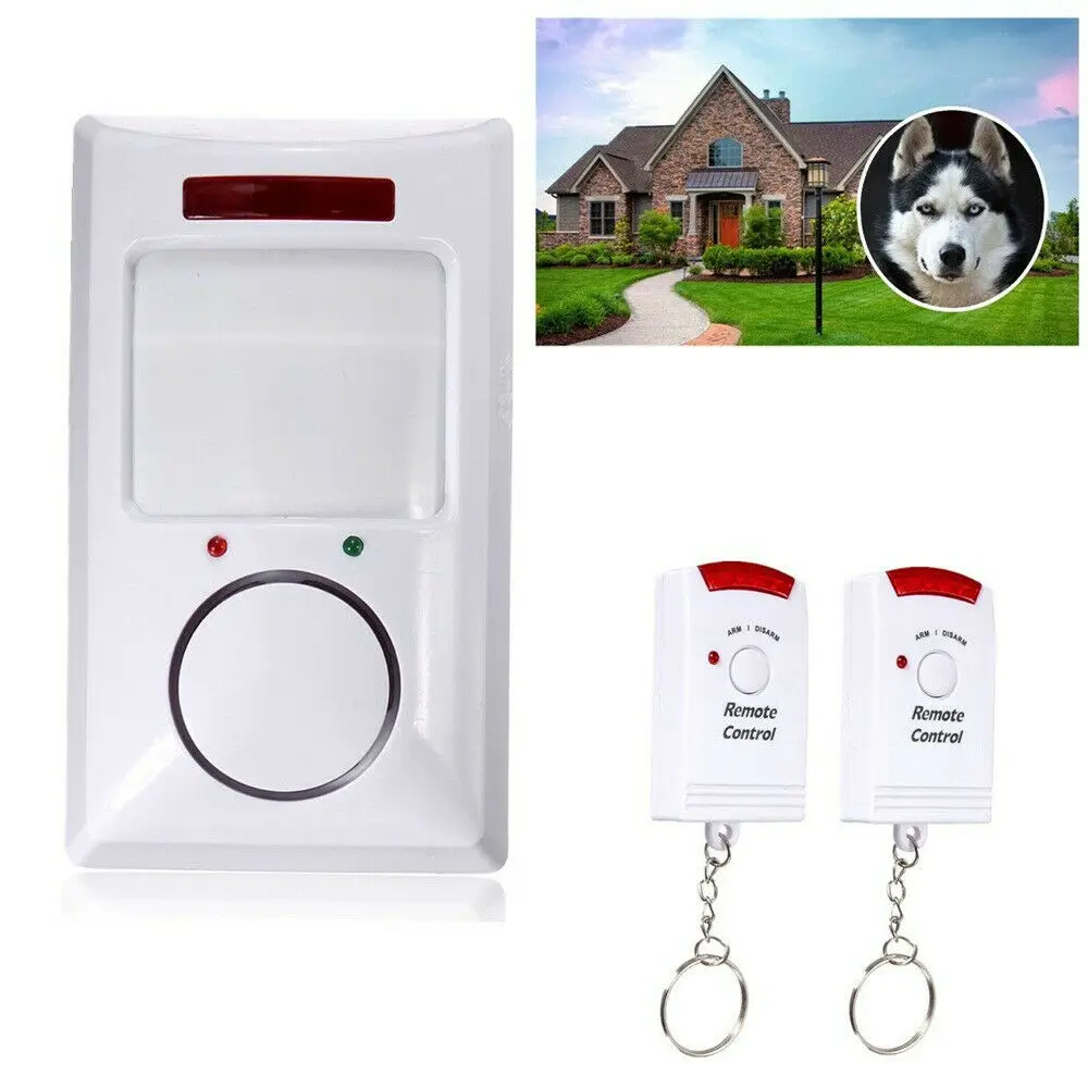 Wireless Pir Motion Sensor Alarm+ 2 Remote Controls for Home Garage Shed Caravan white