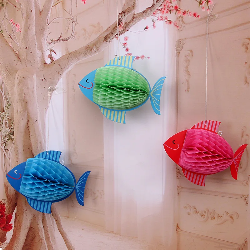3D Рыбка сотовый шар бумажный цветок фонарик помпон для дня рождения Baby Shower