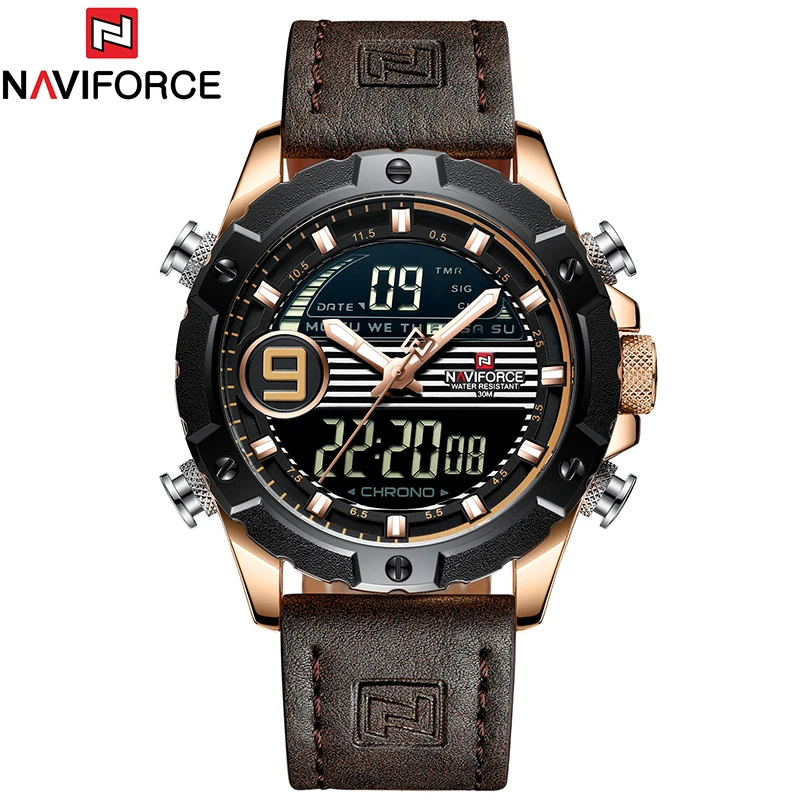 RoseGold Brown NAVIFORCE, модные оригинальные брендовые Роскошные мужские часы, кварцевые часы, мужские водонепроницаемые наручные часы, военные часы, мужские часы - Цвет: RoseGold Brown