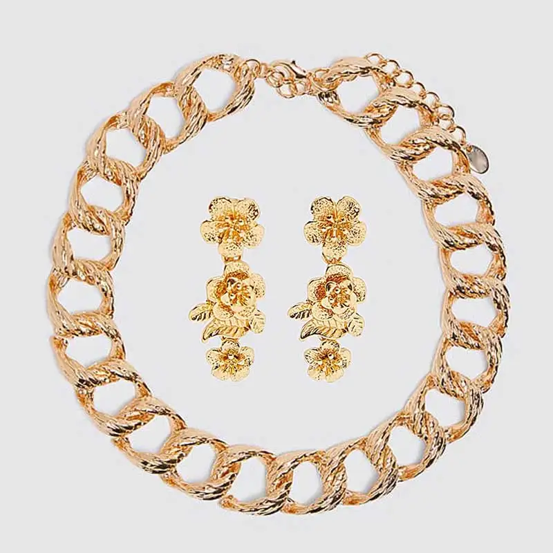Flatfoosie ZA золотые комплекты украшений для женщин Макси сплав ожерелье цветок кристалл эффектные Серьги Свадебная вечеринка ювелирные изделия - Окраска металла: 118