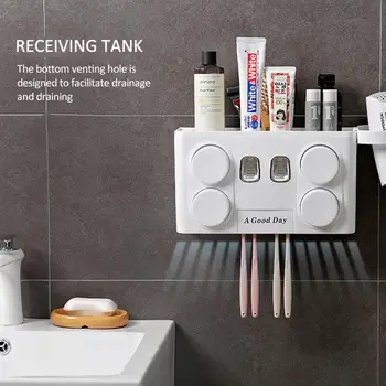 

Wall-mount Toothbrush Holder Auto Squeezing Toothpaste Dispenser Toothbrush Toothpaste Cup Storage Bathroom Accessories