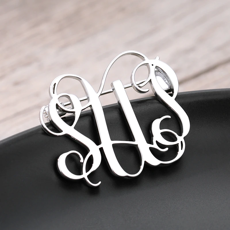 Personalized Monogram Brooch For Women - Sterling Silver Initial Brooch Pin With Cubic Zirconia, Gift Box Included