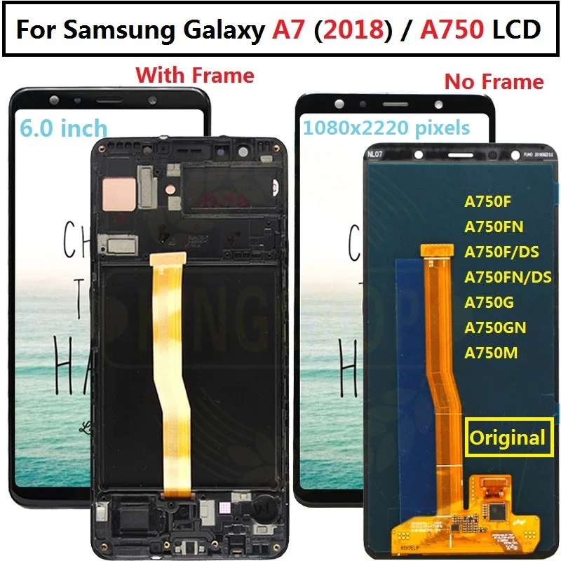 Дисплей с рамкой для Samsung Galaxy A7 2018 сменный сенсорный экран в сборе SM A750F A750