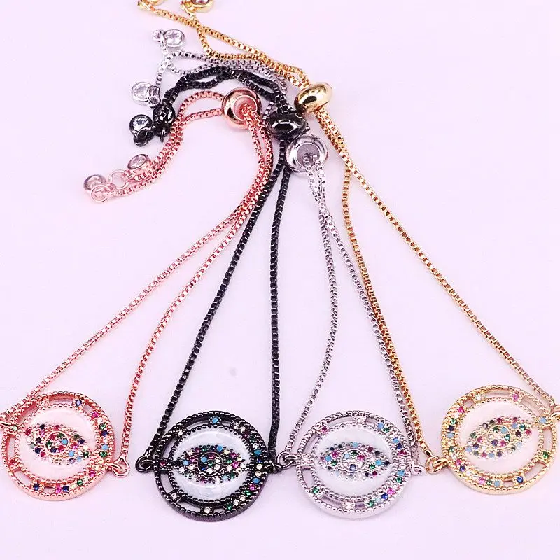 8 шт., Pave Cz белая эмаль глаза круглый соединитель Шарм золото/серебро/розовое золото/черный Ювелирный Браслет Подвески для женщин и девушек