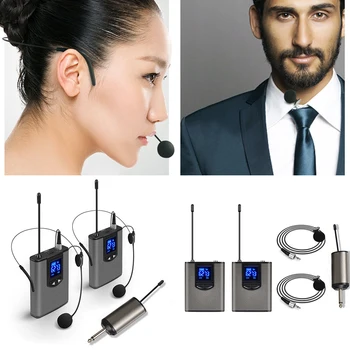 

Besegad Dual Wireless Headset Lavalier Microphone Mic for Presentation Performance Classroom Teaching Interview Audio Recording