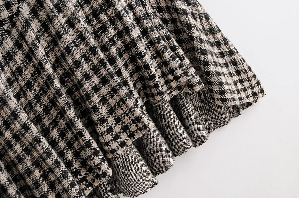 Fashion Plaid Irregular Women Sweater Skirt High Elastic Waist Ruffle Pleated Mid-length Female Knitted Skirts Autumn Skirt